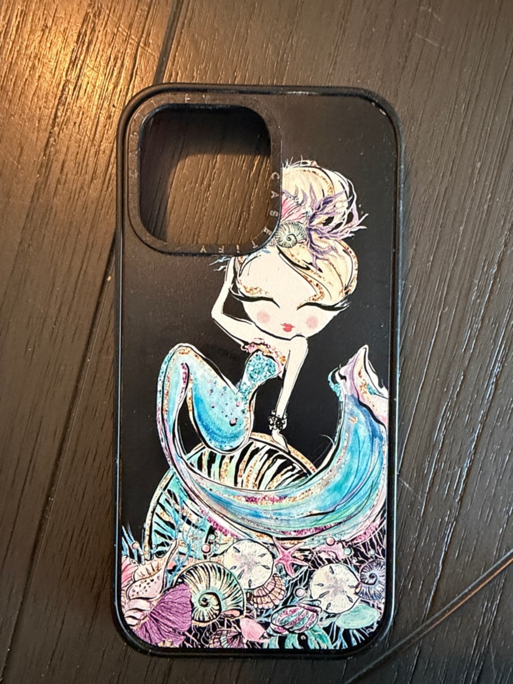Mermaid Illustrated Black Phone Case iPhone 15 pro max